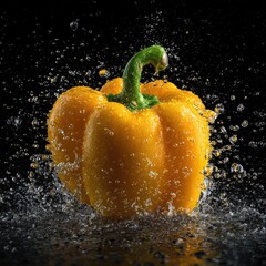 Yellow bell pepper in water splash