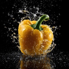 Yellow bell pepper in water splash (3)