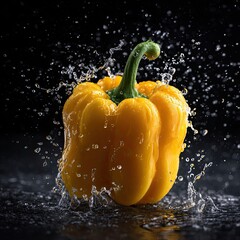 Yellow bell pepper in water splash (4)