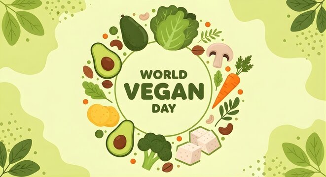 illustration of world vegan day celebration background with fresh vegetables and fruits on