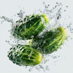 Fresh cucumbers in water splash