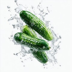 Fresh cucumbers in water splash (1)