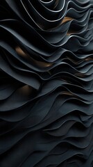 Dark, undulating, wave-like panels with subtle golden highlights