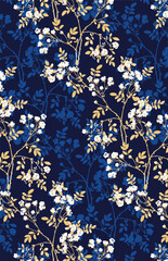 Abstract solid vector textile design, arrangement with diagonal white small flowers and three, all-over seamless pattern with red and blue tone orange illustration, digital image printing factory
