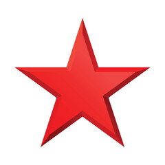 Red Christmas 3d Star glossy bright shine five angle star shape isolated on white Background. Icon for holiday design element.