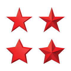Set of red Christmas 3d three-dimensional Star glossy bright shine five angle star shape isolated on white Background collection. Icon for holiday design element.