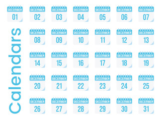 Vector illustration of collection of calendar pages showing dates 1 to 31