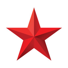 Red Christmas 3d Star glossy bright shine five angle star shape isolated on white Background. Icon for holiday design element.