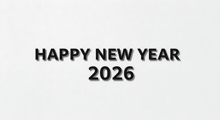 Happy new year two thousand twenty six text in black against a plain white background in monochrome