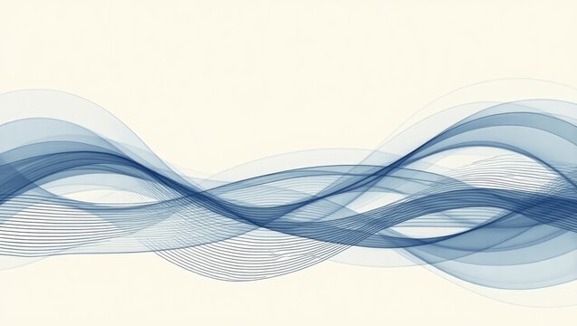 Blue, flowing abstract lines gracefully undulate across a neutral beige background, creating a sense of movement and dynamic energy in this sophisticated design element. - Powered by Adobe