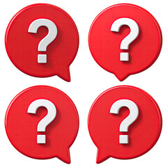 Four red question mark speech bubbles