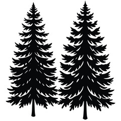 Obraz premium Black silhouette of a pine tree with detailed branches. Perfect for outdoor branding, winter themes, camping graphics, hiking designs, eco logos, minimalist landscapes, and Christmas decorations.