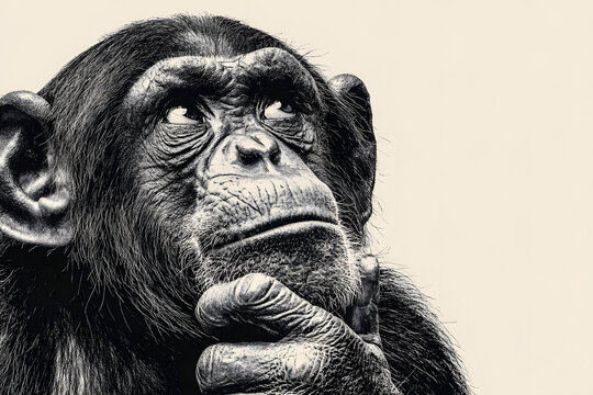 Pensive Chimpanzee Portrait in Deep Thought