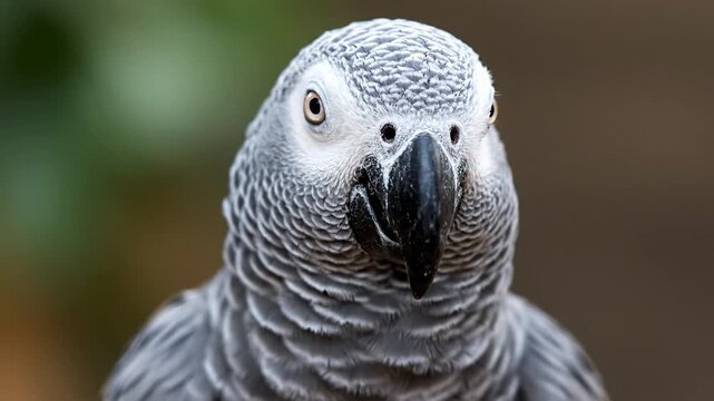 A close-up portrait of an African Grey Parrot, showcasing the bird's unique facial features.