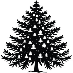Black silhouette of a pine tree with detailed branches. Perfect for outdoor branding, winter themes, camping graphics, hiking designs, eco logos, minimalist landscapes, and Christmas decorations.