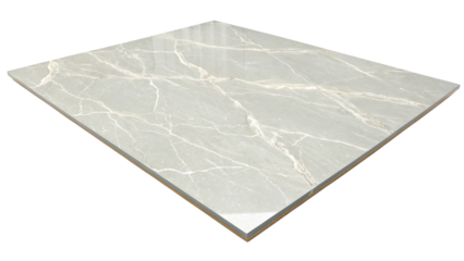 A single light gray marble tile with white veins, isolated on transparent background
