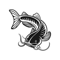 Catfish silhouette engraving vector hand drawn