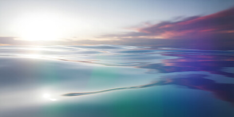Obraz premium Sunlight reflecting on the ocean surface with colorful clouds at sunset
