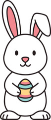 Cartoon bunny holding striped easter egg rabbit