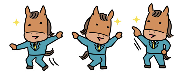 陽気に踊る3頭の馬のキャラクター