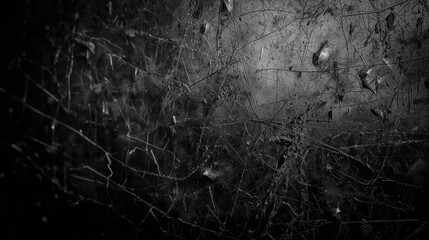 Abstract textured surface displays a complex network of intersecting lines and patterns, with droplets and subtle variations in tone creating an intricate visual composition.