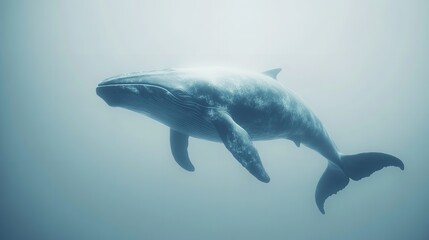 Naklejka premium A whale swimming gracefully in the ocean with sunlight filtering through the water creating a serene scene