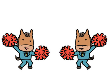 ポンポンを持って応援する2頭の馬のキャラクター