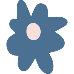 Abstract Blue Flower Illustration with Pink Center on Transparent Background Simple Floral Design