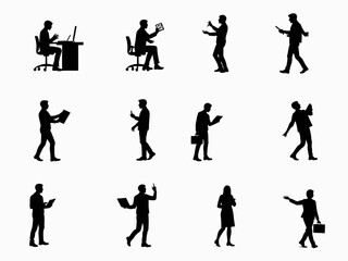 Office worker silhouette icon set for business design