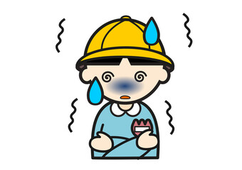 帽子をかぶった悪寒を感じる幼稚園児の男の子