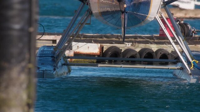Close up of a seaplane docking in harbour