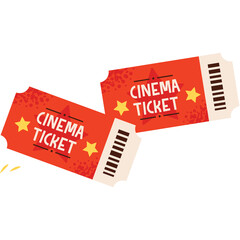 Two Red Cinema Tickets With Stars And The Words Cinema Ticket Printed On Them On A Transparent Background