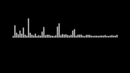 Dynamic white audio waveform animation on a black screen background. Glowing sound wave reacts to music rhythm, perfect for podcast intro, radio opener, broadcast design, and digital music visualizer