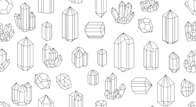 Crystals Pattern - Geometric Line Art of Minerals and Gemstones.