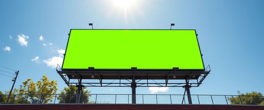 Bright, clear green billboard against a sunny sky,  sign,  empty