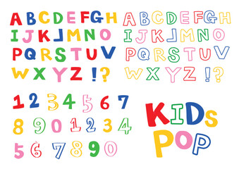 カラフルでポップな手書きのアルファベットと数字セット