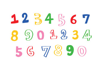 カラフルでポップな手書きの数字セット