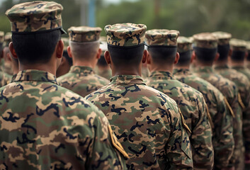 整列する若い軍人たち