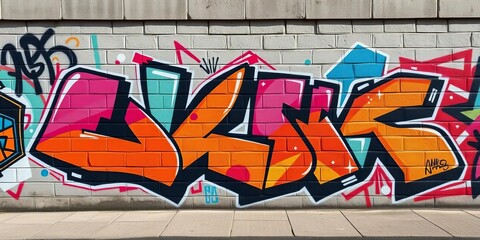 Geometric graffiti art on urban wall, vibrant colors, texture, art