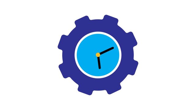 Automation animation. Artificial intelligence. Gear with a clock in the middle. Automatic, optimization, ease. Flat design style.