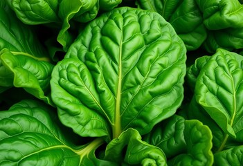 Obraz premium Vibrant green spinach leaves, close-up detail, lush, organic
