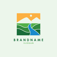 Mountain and River Combination Logo Vector Illustration