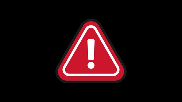 Red triangle warning exclamation animation with alpha channel for transparent background seamless overlay use