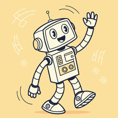 Cute robot waving isolated on white