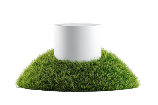 Cylindrical White Structure Elevated on a Green Textured Mound Isolated on Black