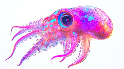 A vibrant octopus with iridescent colors floating in a soft gradient background in a studio shot