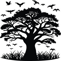 Baobab Tree Silhouette Vector for African Nature, Safari, and Eco Design