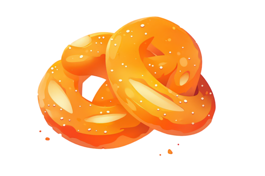 Close Up of Two Baked Pretzels with Salt Sprinkles Isolated on Transparent Black Background