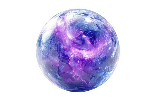 Cosmic Orb With Swirling Galaxy Displaying Purple Blue Hues Against Transparent Background