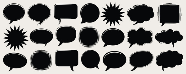 Collection of Black Speech Bubbles and Comic Style Shapes on Light Background talk bubble cartoon